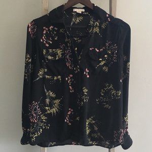 Finn & Grace Black Floral Button Down Blouse
